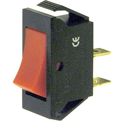 ELCART Interruttore unipolare a bilanciere SPST unipolare ON-OFF con tasto rosso e con terminali faston 6,35mm, foro di montaggio 27,7x12,6mm, 250V 16A ELCART Interruttore unipolare a bilanciere SPST unipolare ON-OFF con tasto rosso e con terminali faston 6,35mm, foro di montaggio 27,7x12,6mm, 250V 16A