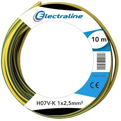 Electraline Cavo Unipolare N07V-K, Sezione 1x2.5 mm, 10 mt, Verde/Giallo Electraline Cavo Unipolare N07V-K, Sezione 1x2.5 mm, 10 mt, Verde/Giallo