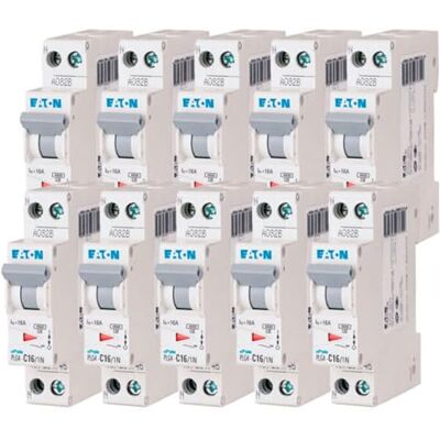 Eaton 264746 PLG4-C16/1N DISJONTTORE MODULARE PH/N Bianco MANETTA GRIGIO 1P+N / 16A Curva C Connessione a vite 10 interruttori Eaton 264746 PLG4-C16/1N DISJONTTORE MODULARE PH/N Bianco MANETTA GRIGIO 1P+N / 16A Curva C Connessione a vite 10 interruttori