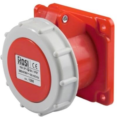 ROSI Presa industriale da incasso, 380V 400V 415V, 4 poli 3P+T, 16A, IP67, 75x75mm 1001355 ROSI Presa industriale da incasso, 380V 400V 415V, 4 poli 3P+T, 16A, IP67, 75x75mm 1001355