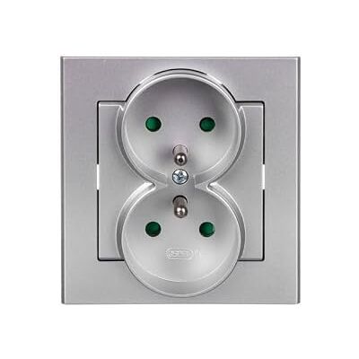 Ospel Presa di corrente IP20, 16A, 84 mm, 45 mm, 90 mm, colore: Argento Ospel Presa di corrente IP20, 16A, 84 mm, 45 mm, 90 mm, colore: Argento