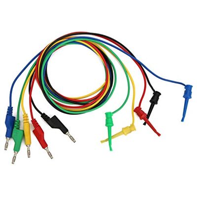 Walfront P1045 5Pcs Cavetti per Test a Banana, 4mm 1m Cavo impilabile Cavo a Banana Connettore a Coccodrillo Puntali a Clip per multimetro, Banana Cavo per Test Walfront P1045 5Pcs Cavetti per Test a Banana, 4mm 1m Cavo impilabile Cavo a Banana Connettore a Coccodrillo Puntali a Clip per multimetro, Banana Cavo per Test
