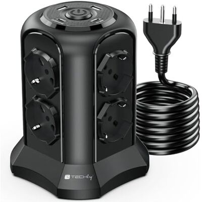 Techly 620553 Multipresa da Tavolo a Torretta Salvaspazio 8 Posti Italiana Bipasso/Schuko 2 USB-A e 2 USB-C™ Nero Techly 620553 Multipresa da Tavolo a Torretta Salvaspazio 8 Posti Italiana Bipasso/Schuko 2 USB-A e 2 USB-C™ Nero