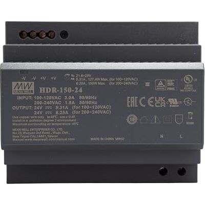 MEAN WELL HDR-150-24 Alimentatore di rete a guida DIN 24 V/DC 150 W, 1 x MEAN WELL HDR-150-24 Alimentatore di rete a guida DIN 24 V/DC 150 W, 1 x