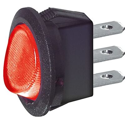 ELCART Interruttore unipolare a bilanciere SPST unipolare ON-OFF con tasto luminoso rosso e con terminali faston 4,8mm, foro di montaggio diametro 20mm, 250V 6,5A ELCART Interruttore unipolare a bilanciere SPST unipolare ON-OFF con tasto luminoso rosso e con terminali faston 4,8mm, foro di montaggio diametro 20mm, 250V 6,5A