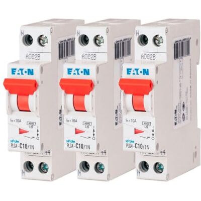 Eaton 264744 PLG4-C10/1N DISJONTORE MODULARE PH/N Bianco MANETTA ROSSO 1P+N / 10 A Curva C Connessione a vite 3 interruttori Eaton 264744 PLG4-C10/1N DISJONTORE MODULARE PH/N Bianco MANETTA ROSSO 1P+N / 10 A Curva C Connessione a vite 3 interruttori