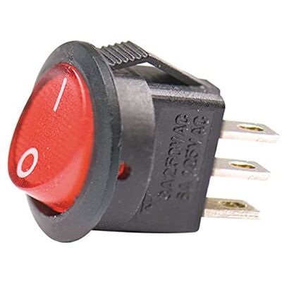 ELCART Interruttore unipolare a bilanciere SPST unipolare ON-OFF con tasto luminoso rosso e con terminali faston 4,8mm, foro di montaggio diametro 20mm, 12V 16A ELCART Interruttore unipolare a bilanciere SPST unipolare ON-OFF con tasto luminoso rosso e con terminali faston 4,8mm, foro di montaggio diametro 20mm, 12V 16A