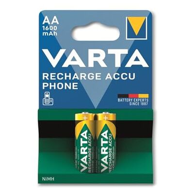 Varta Pile AA, ricaricabili, confezione da 2, Recharge Accu Phone, batteria ricaricabile, 1600 mAh Ni-MH, pronte all'uso, adatte per telefoni cordless Varta Pile AA, ricaricabili, confezione da 2, Recharge Accu Phone, batteria ricaricabile, 1600 mAh Ni-MH, pronte all'uso, adatte per telefoni cordless