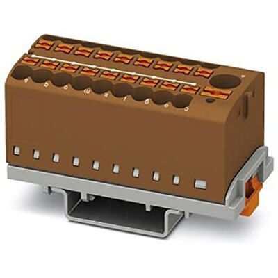 Phoenix PTFIX 6/18X2,5-NS35 BN Blocco di distribuzione con orientamento verticale e alimentazione integrata, 690 V, 24 A, numero di porte 19, sezione 0,14 mm²-4 mm² Phoenix PTFIX 6/18X2,5-NS35 BN Blocco di distribuzione con orientamento verticale e alimentazione integrata, 690 V, 24 A, numero di porte 19, sezione 0,14 mm²-4 mm²