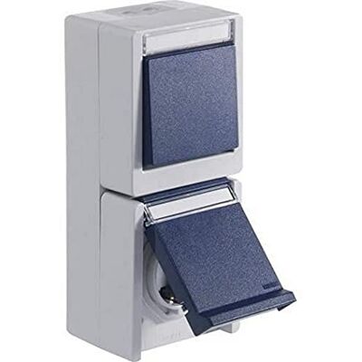 Opus ® RESIST Interruttore con presa, modello verticale, colore: grigio chiaro/blu acciaio Opus ® RESIST Interruttore con presa, modello verticale, colore: grigio chiaro/blu acciaio
