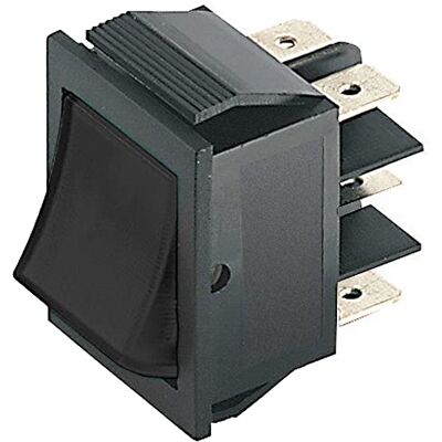 ELCART Deviatore bipolare a bilanciere DPDT bipolare ON-ON con tasto nero e con terminali faston 6,35mm, foro di montaggio 31x22,7mm, 250V 15A ELCART Deviatore bipolare a bilanciere DPDT bipolare ON-ON con tasto nero e con terminali faston 6,35mm, foro di montaggio 31x22,7mm, 250V 15A