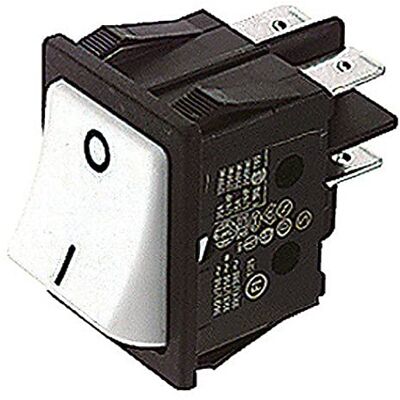 ELCART Interruttore bipolare a bilanciere DPST bipolare ON-OFF con tasto bianco e con terminali faston 6,35mm, foro di montaggio 32x24,8mm, 250V 16A ELCART Interruttore bipolare a bilanciere DPST bipolare ON-OFF con tasto bianco e con terminali faston 6,35mm, foro di montaggio 32x24,8mm, 250V 16A