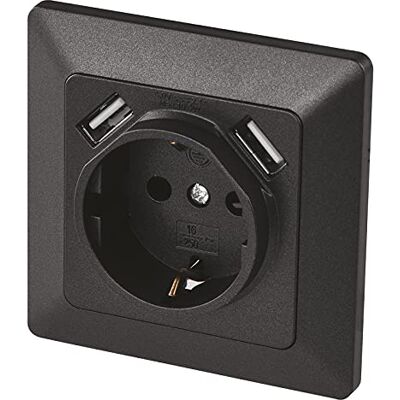 EMOS Presa da Incasso con 2 Porte USB Schuko, Sistema 55, 5 V/2,1 A, per Ricarica Cellulare o Smartphone, Colore: Antracite EMOS Presa da Incasso con 2 Porte USB Schuko, Sistema 55, 5 V/2,1 A, per Ricarica Cellulare o Smartphone, Colore: Antracite