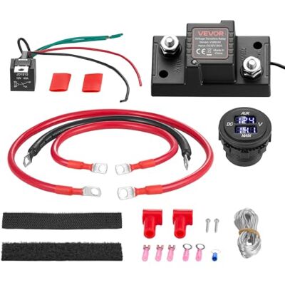 VEVOR Kit Isolatore Batteria Doppia 12 V 80 Amp, Relè Sensibile alla Tensione VSR Manuale e Automatico con Voltmetro, Schermo LCD, Isolatore Compatibile con Batterie al Piombo, per Furgone Camper VEVOR Kit Isolatore Batteria Doppia 12 V 80 Amp, Relè Sensibile alla Tensione VSR Manuale e Automatico con Voltmetro, Schermo LCD, Isolatore Compatibile con Batterie al Piombo, per Furgone Camper