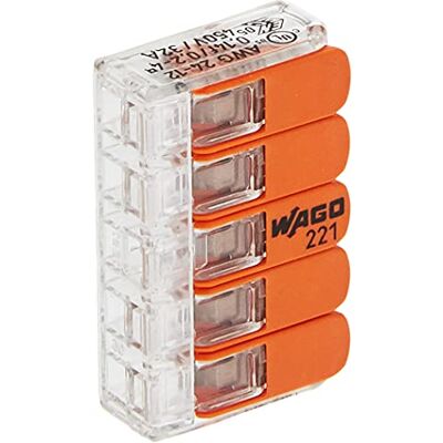 Kopp WAGO Morsetto a innesto 5 vie con Leva per Cavi flessibili riaperti: 5x0, 14-4 mm, 5x0.2-4 mm, 5xAWG24-12Cu, Contenuto 25 pezzi Kopp WAGO Morsetto a innesto 5 vie con Leva per Cavi flessibili riaperti: 5x0, 14-4 mm, 5x0.2-4 mm, 5xAWG24-12Cu, Contenuto 25 pezzi