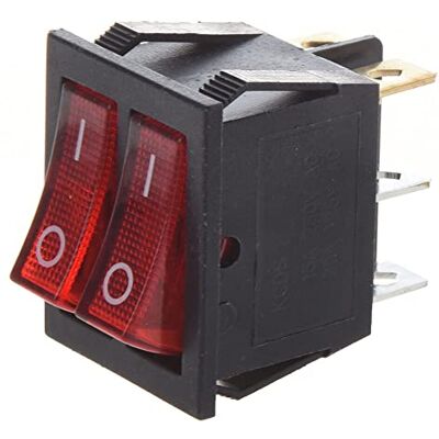 ELCART Doppio interruttore unipolare a bilanciere SPST unipolare ON-OFF con tasti luminosi rossi e con terminali faston 6,35mm, foro di montaggio 31,2x22mm, 250V 16A ELCART Doppio interruttore unipolare a bilanciere SPST unipolare ON-OFF con tasti luminosi rossi e con terminali faston 6,35mm, foro di montaggio 31,2x22mm, 250V 16A