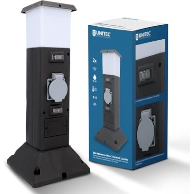 Unitec di distribuzione di plastica Colonna 2 volte, con lampada, IP44 Unitec di distribuzione di plastica Colonna 2 volte, con lampada, IP44