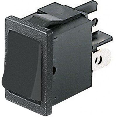 ELCART Interruttore bipolare a bilanciere DPST bipolare ON-OFF con tasto nero e con terminali faston 4,8mm, foro di montaggio 19x13mm, 250V 6A ELCART Interruttore bipolare a bilanciere DPST bipolare ON-OFF con tasto nero e con terminali faston 4,8mm, foro di montaggio 19x13mm, 250V 6A