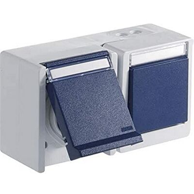 Opus ® RESIST Interruttore con presa, orizzontale, colore: grigio chiaro/blu acciaio Opus ® RESIST Interruttore con presa, orizzontale, colore: grigio chiaro/blu acciaio