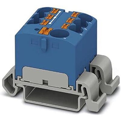 Phoenix CONTACT PTFIX 10/6X4-NS35A BU Blocco di distribuzione 57 A, numero di connettori 7, sezione trasversale 0,5 mm²-10 mm², AWG 20-6, larghezza 27,9 mm, blu, 1 pezzo Phoenix CONTACT PTFIX 10/6X4-NS35A BU Blocco di distribuzione 57 A, numero di connettori 7, sezione trasversale 0,5 mm²-10 mm², AWG 20-6, larghezza 27,9 mm, blu, 1 pezzo
