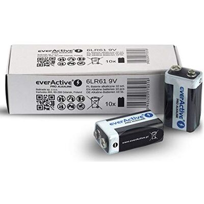 everActive Batterie alcaline 9 V, confezione da 10 pezzi, Pro 6LR61 6F22, massima potenza, durata 5 anni, 10 pezzi everActive Batterie alcaline 9 V, confezione da 10 pezzi, Pro 6LR61 6F22, massima potenza, durata 5 anni, 10 pezzi