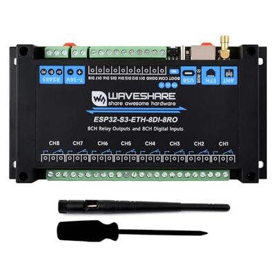 Waveshare Modulo Relè WiFi ESP32-S3 Industriale a 8 Canali, RS485 Integrato, Ingresso Digitale, Relè, Porta Ethernet e Circuiti di Protezione di Isolamento Multipli, Supporta RS485 e Controllo Remoto Bluetooth Waveshare Modulo Relè WiFi ESP32-S3 Industriale a 8 Canali, RS485 Integrato, Ingresso Digitale, Relè, Porta Ethernet e Circuiti di Protezione di Isolamento Multipli, Supporta RS485 e Controllo Remoto Bluetooth