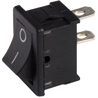 ELCART Interruttore unipolare a bilanciere SPST unipolare ON-OFF con tasto nero e con terminali faston 4,8mm, foro di montaggio 19x13mm, 250V 6A ELCART Interruttore unipolare a bilanciere SPST unipolare ON-OFF con tasto nero e con terminali faston 4,8mm, foro di montaggio 19x13mm, 250V 6A