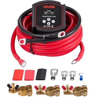 VEVOR Kit Isolatore Batteria Doppia 12 V 300 Amp, Relè VSR Manuale e Automatico Sensibile alla Tensione con Voltmetro, Schermo LCD, Isolatore Compatibile con Batterie al Piombo, Furgone, Camper VEVOR Kit Isolatore Batteria Doppia 12 V 300 Amp, Relè VSR Manuale e Automatico Sensibile alla Tensione con Voltmetro, Schermo LCD, Isolatore Compatibile con Batterie al Piombo, Furgone, Camper