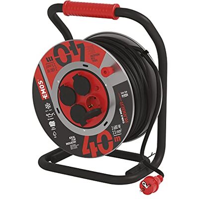EMOS Avvolgicavo 40 m in lamiera d'acciaio 4 prese Schuko impermeabile, resistente agli urti, all'olio e agli agenti atmosferici 230 V, 16 A, 3680 W isolamento in gomma H07RN-F 2,5 mm2 EMOS Avvolgicavo 40 m in lamiera d'acciaio 4 prese Schuko impermeabile, resistente agli urti, all'olio e agli agenti atmosferici 230 V, 16 A, 3680 W isolamento in gomma H07RN-F 2,5 mm2