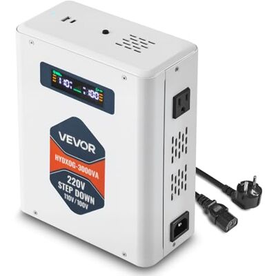 VEVOR Convertitore di Tensione Step-Down da 3000 VA, Trasformatore di Potenza per Impieghi Gravosi da 220 V a 110 V con 2 Prese USA, Uscita USB, Display LCD, Protezione della Temperatura VEVOR Convertitore di Tensione Step-Down da 3000 VA, Trasformatore di Potenza per Impieghi Gravosi da 220 V a 110 V con 2 Prese USA, Uscita USB, Display LCD, Protezione della Temperatura