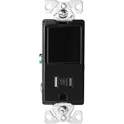 Eaton Wiring 15 Amp 3 fili presa 120V Decorator Combinazione interruttore unipolare con 2 poli, nero Eaton Wiring 15 Amp 3 fili presa 120V Decorator Combinazione interruttore unipolare con 2 poli, nero
