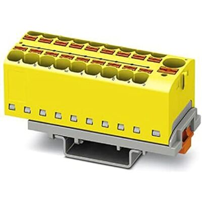 Phoenix PTFIX 10/18X4-NS35 YE Blocco di distribuzione, numero di connettori 19, sezione trasversale 0,5 mm² 10 mm², AWG 20-6, larghezza 28,6 mm, giallo, 8 pezzi Phoenix PTFIX 10/18X4-NS35 YE Blocco di distribuzione, numero di connettori 19, sezione trasversale 0,5 mm² 10 mm², AWG 20-6, larghezza 28,6 mm, giallo, 8 pezzi