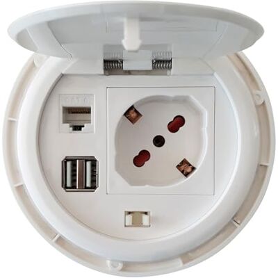Techly 361698 Presa da Scrivania ad Incasso con 2 Prese USB e RJ45 con Coperchio Bianco Techly 361698 Presa da Scrivania ad Incasso con 2 Prese USB e RJ45 con Coperchio Bianco