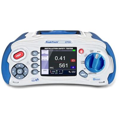 PeakTech 2755 – Tester per installazione elettrica VDE-0100, con Bluetooth, Scheda USB e SD, Schermo a colori TFT da 3,5 ", IP 65, Memoria interna, App per iOS e Android CAT III 600V PeakTech 2755 – Tester per installazione elettrica VDE-0100, con Bluetooth, Scheda USB e SD, Schermo a colori TFT da 3,5 ", IP 65, Memoria interna, App per iOS e Android CAT III 600V