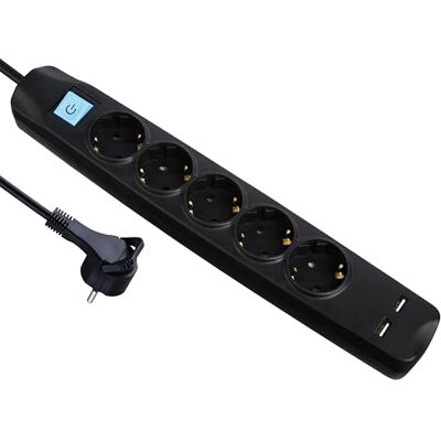 MAXTRACK Scritto di corrente NV58-1,5L - 5 prese, 2 USB, nero MAXTRACK Scritto di corrente NV58-1,5L - 5 prese, 2 USB, nero