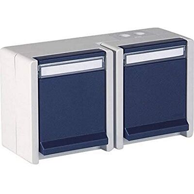 Opus ® RESIST, presa con contatto di protezione, 2 prese, orizzontale, verticale, colore: grigio chiaro/blu Opus ® RESIST, presa con contatto di protezione, 2 prese, orizzontale, verticale, colore: grigio chiaro/blu