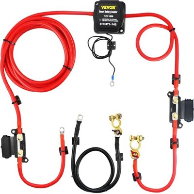 VEVOR Kit Relè Sensibile alla Tensione 12 V 140 A Kit Isolatore Doppia Batteria, Relè Batteria Carica Diviso Universale Impermeabile con Cavo Batteria da 4 m per MTB UTV Camion Campeggio VEVOR Kit Relè Sensibile alla Tensione 12 V 140 A Kit Isolatore Doppia Batteria, Relè Batteria Carica Diviso Universale Impermeabile con Cavo Batteria da 4 m per MTB UTV Camion Campeggio