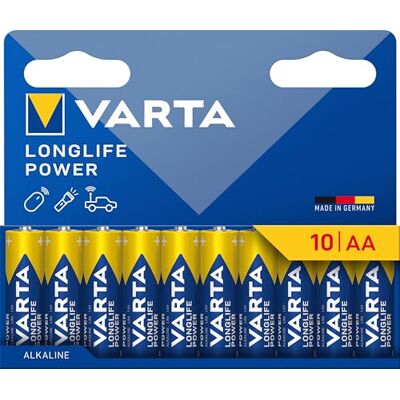 Varta Pile AA, Confezione da 10, Longlife Power, alcaline LR6 1,5 V, Made in Germany, conservazione fino a 10 anni, per console di gioco, spazzolino, mouse, controller o torcia Varta Pile AA, Confezione da 10, Longlife Power, alcaline LR6 1,5 V, Made in Germany, conservazione fino a 10 anni, per console di gioco, spazzolino, mouse, controller o torcia