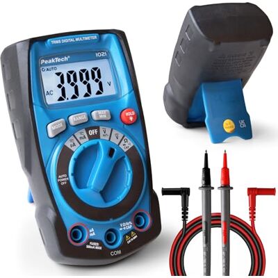 PeakTech 1021 Multimetro digitale CAT III 600V True RMS compatto e robusto con display 4000 conteggi – Misuratore professionale per elettricisti con auto-range, 400µA/mA, Ohm, Cap, Hz e tester di PeakTech 1021 Multimetro digitale CAT III 600V True RMS compatto e robusto con display 4000 conteggi – Misuratore professionale per elettricisti con auto-range, 400µA/mA, Ohm, Cap, Hz e tester di
