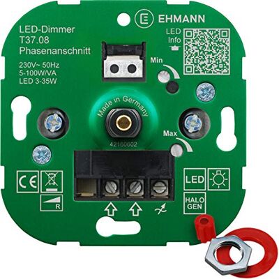 EHMANN T37.08 Dimmer elettronico da incasso, 230 V, 50 Hz, potenza: LED 3-35 W, 5-100 W/VA, adattatore per programmazione EHMANN T37.08 Dimmer elettronico da incasso, 230 V, 50 Hz, potenza: LED 3-35 W, 5-100 W/VA, adattatore per programmazione