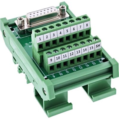 InLine D-Sub 15 terminal block femmina con morsetti a vite per guida DIN – facile cablaggio nell'armadio elettrico o progetto tecnico, InLine D-Sub 15 terminal block femmina con morsetti a vite per guida DIN – facile cablaggio nell'armadio elettrico o progetto tecnico,