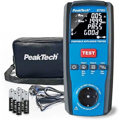 PeakTech 2720 Tester per dispositivi PAT per la prova di dispositivi spostabili secondo VDE 0701/0702 nell'ambito di test DGUV per dispositivi SK 1 e SK 2 con test PASS/FAIL per professionisti PeakTech 2720 Tester per dispositivi PAT per la prova di dispositivi spostabili secondo VDE 0701/0702 nell'ambito di test DGUV per dispositivi SK 1 e SK 2 con test PASS/FAIL per professionisti