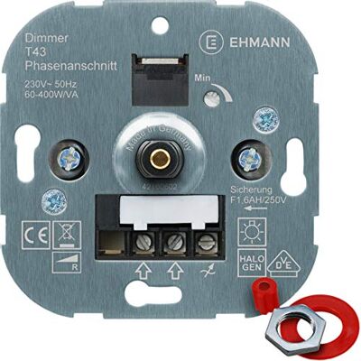 EHMANN Dimmer a Taglio di Fase, 230 V, 50 Hz, Potenza: 60 – 400 W/VA, con Adattatore per Programmatore, Argento EHMANN Dimmer a Taglio di Fase, 230 V, 50 Hz, Potenza: 60 – 400 W/VA, con Adattatore per Programmatore, Argento