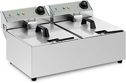 Royal Catering Friggitrice Professionale Friggitrice Elettrica Doppia RCEF-10DY-ECO (2 x 10 L, 2 x 3.200 Watt, 230 V, Acciaio inox)