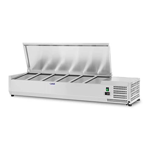 Royal Catering Vetrina Refrigerata RCKV-140/39-S5 (140 x 39 cm, 50 L, 6 x contenitori GN 1/3, 2-10 °C, 110 W, R600a, Termostato, Coperchio in acciaio inox)