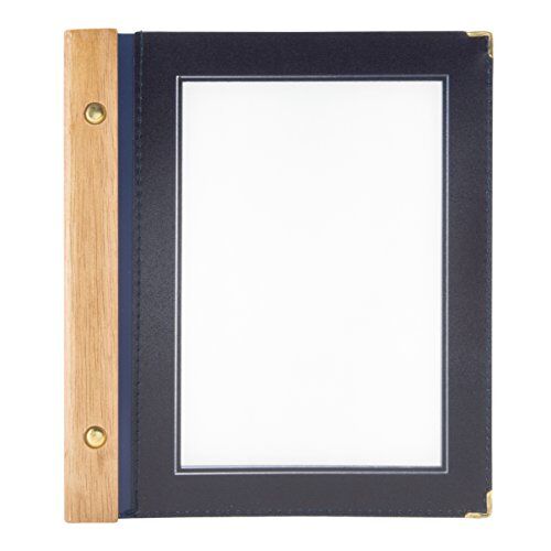 SECURIT Porta Menù Wood A5 -Struttura in Legno Teak e Bordi rifiniti Color Blu con 2 inserti