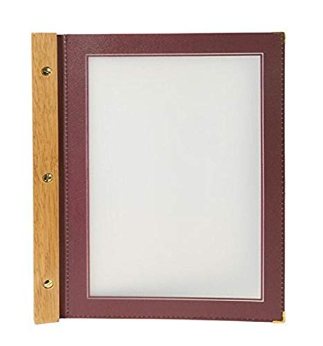 SECURIT Porta Menù Wood A4 -Struttura in Legno Teak e Bordi rifiniti Color Bordeaux con 2 inserti