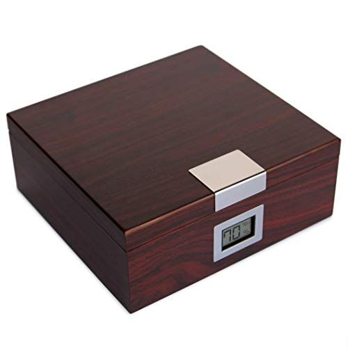 CASE ELEGANCE Humidor per Sigari in Cedro con Finiture in Ciliegio Fatto a Mano con Igrometro Anteriore Digitale Tenuta (25-50 sigari) (Cedro)