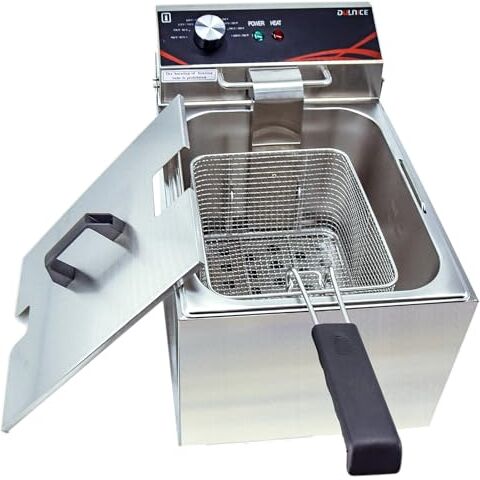 DULNICE Friggitrice Professionale elettrica 8L Friggitrice grassa profonda commerciale con cestello e coperchio, Friggitrice elettrica da banco in acciaio inox di grande capacità 3000W