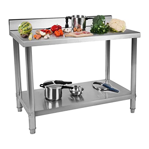 Royal Catering RCAT-150/60-N Tavolo da Lavoro Piano di Lavoro per Cucina con Alzatina (150 x 60 x 85 cm, Carico max. 130kg, Piedini regolabili, Acciaio inox)